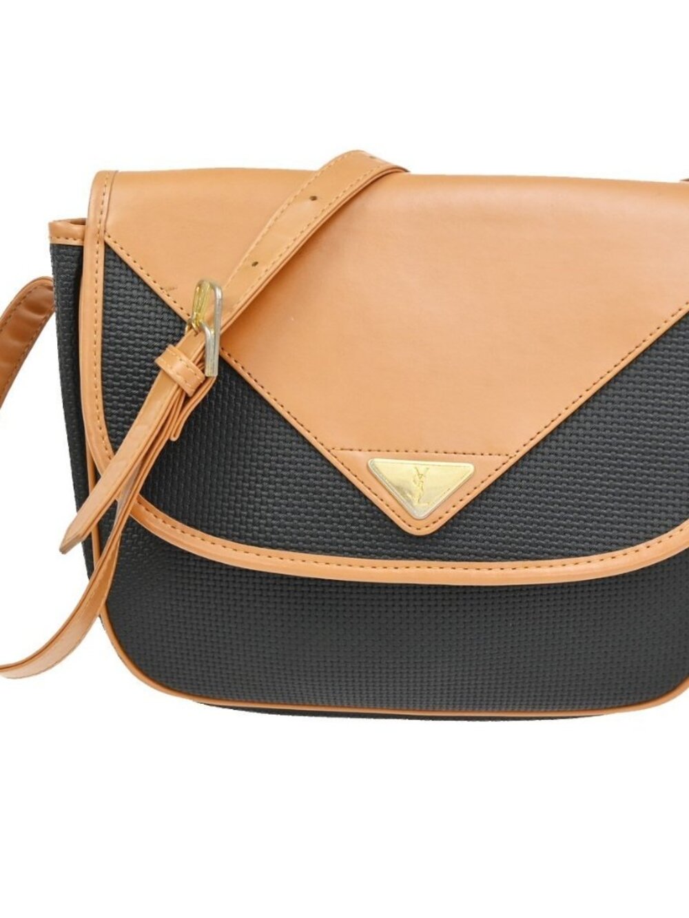 YVES SAINT LAURENT YSL Logo Shoulder Bag PVC Leather Black Brown GHW 63CA789 - Picture 1 of 16